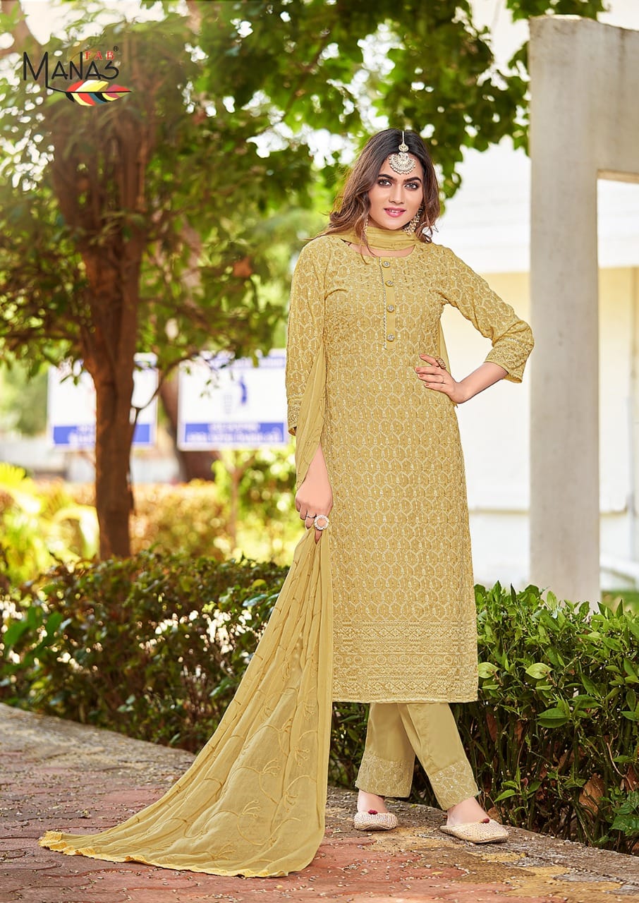 Manas Schiffli 8 FNew Exclusive Wear Heavy Georgette Ready Made Suit Collection